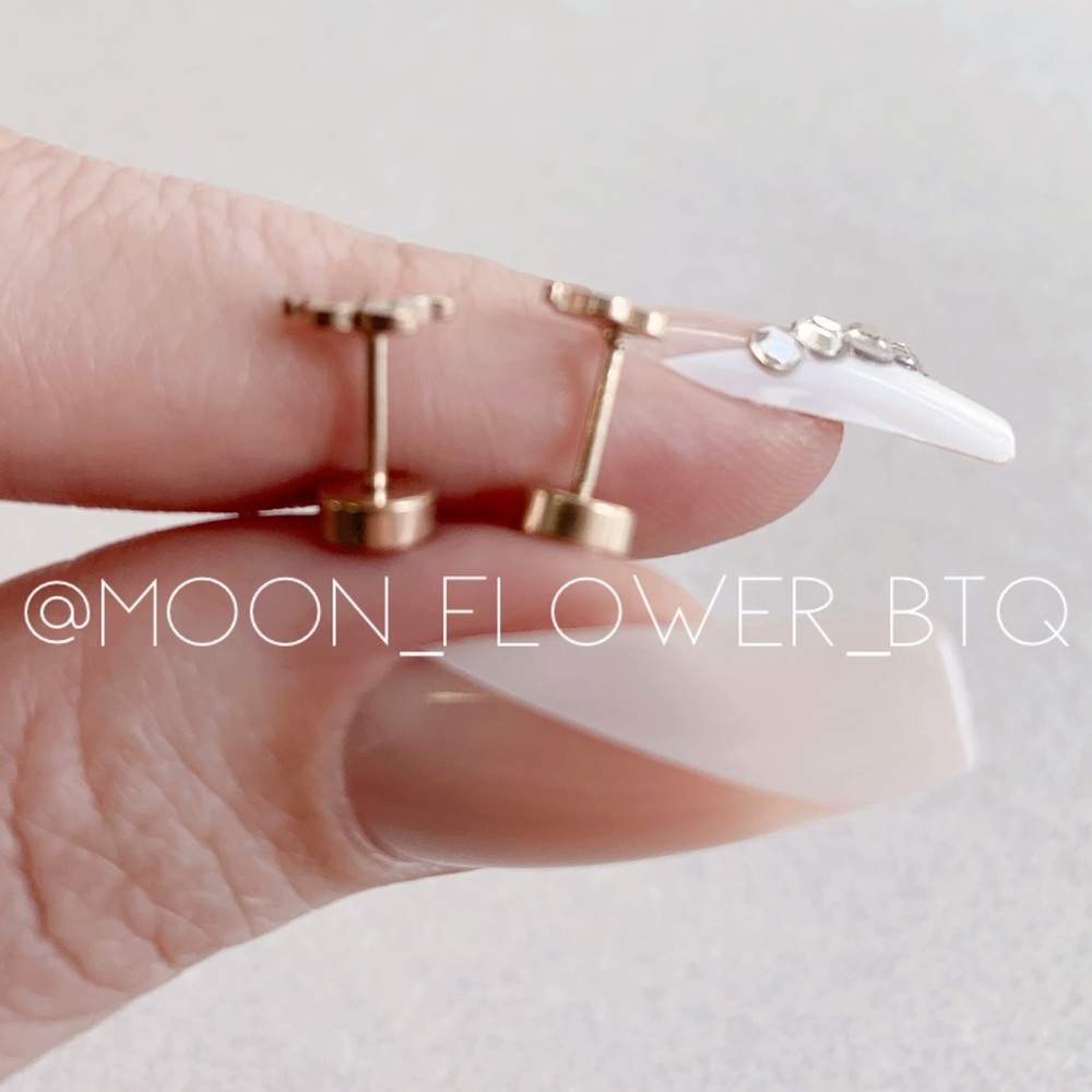 Tiny Rose Gold Snake Flat Back Stud Earrings - Picture 5 of 6